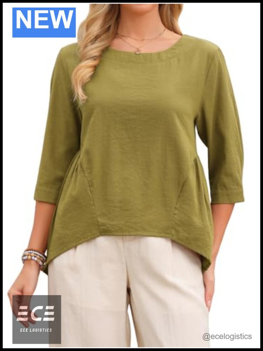 Womens High Low Tunic Top 3/4 Sleeve Asymmetrical Loose Fit Blouse